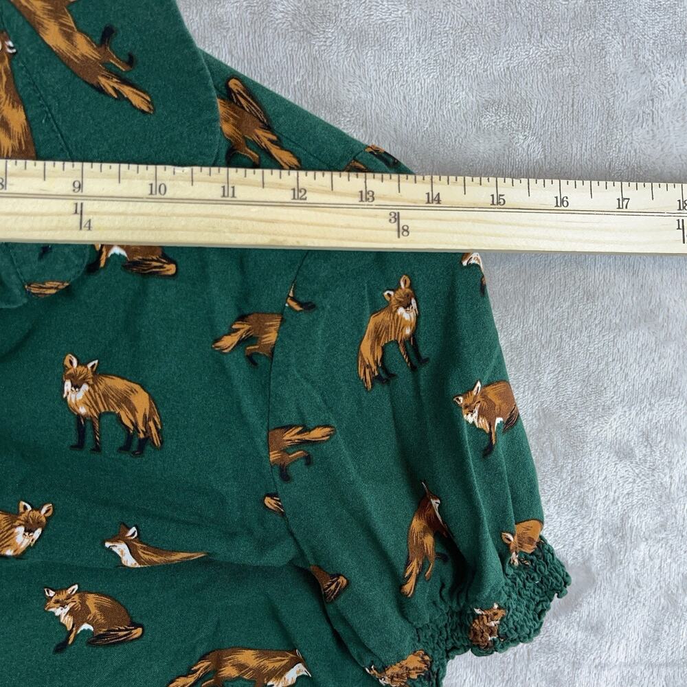 Hell Bunny Vixey Fox Blouse Forest Green Woodland Button Up Women's XS Twee - Picture 9 of 9